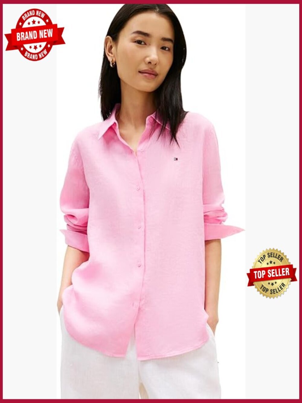 Lightweight Linen Long Sleeve Button Down Shirt Relaxed Fit Blouse